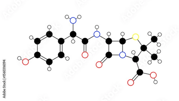 Fototapeta amoxicillin molecule, structural chemical formula, ball-and-stick model, isolated image antibiotic