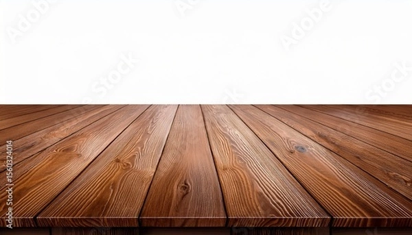 Fototapeta top wooden long table isolated on white background brown desk copy space available