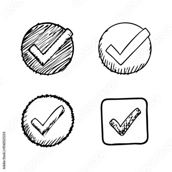 Fototapeta Hand-Drawn Checkmark Icons Four Styles for Design