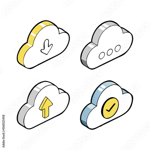 Fototapeta Isometric Cloud Computing Icons Download, Upload, Storage, and Complete