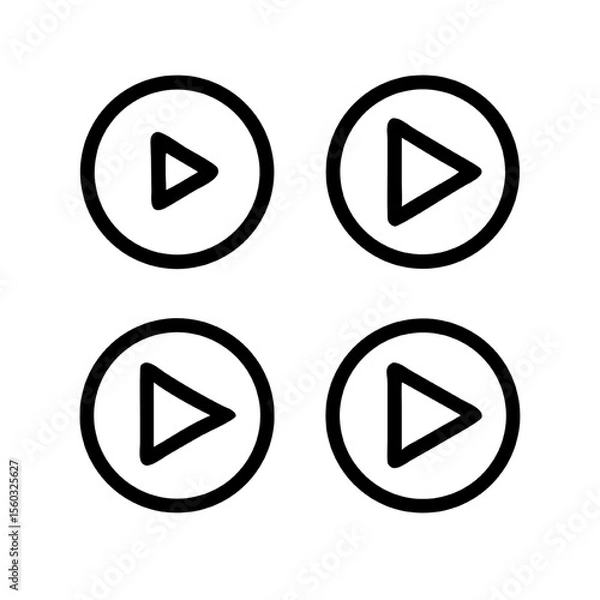 Fototapeta Four Play Button Icons 3D Triangle & Circle Designs
