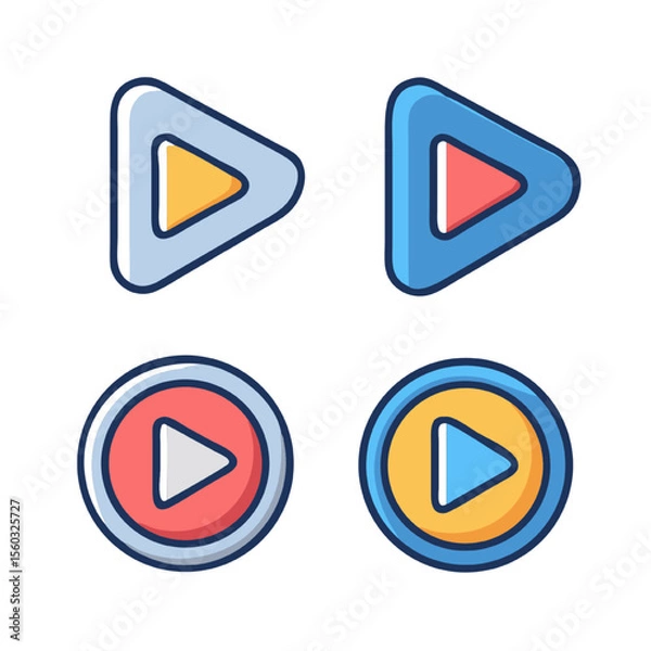 Fototapeta Four Play Button Icons 3D Triangle & Circle Designs