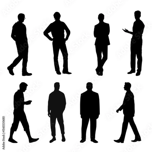 Fototapeta Collection of Diverse Male Silhouettes in Various Poses and Attire for Design Applications
