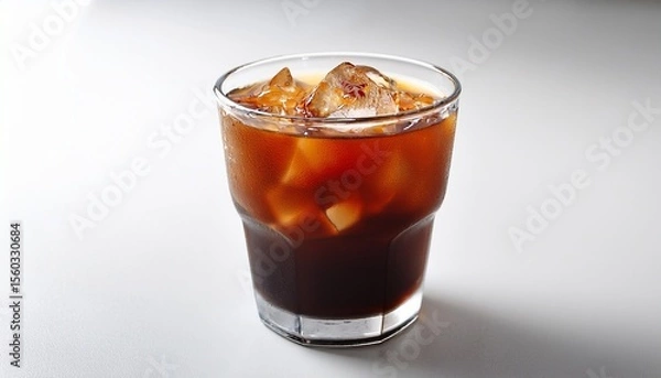 Fototapeta iced cold brew coffee served in a transparent cup on white background refreshing summer beverage