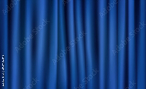 Obraz Rich blue fabric with vertical smooth and shiny folds, deep, saturated blue tone, depth and richness, theatrical curtain or decorative backdrop.
