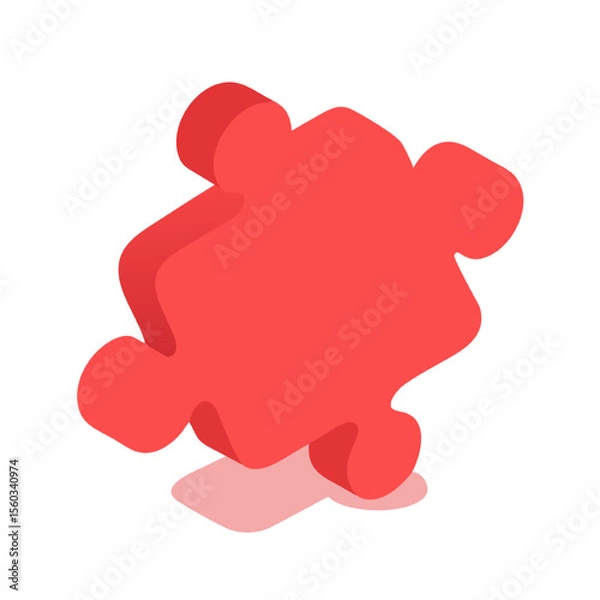 Fototapeta Red Puzzle Piece Icon Soft Shadow, Isometric Design