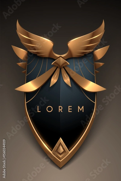 Fototapeta Shield with wings and golden elements