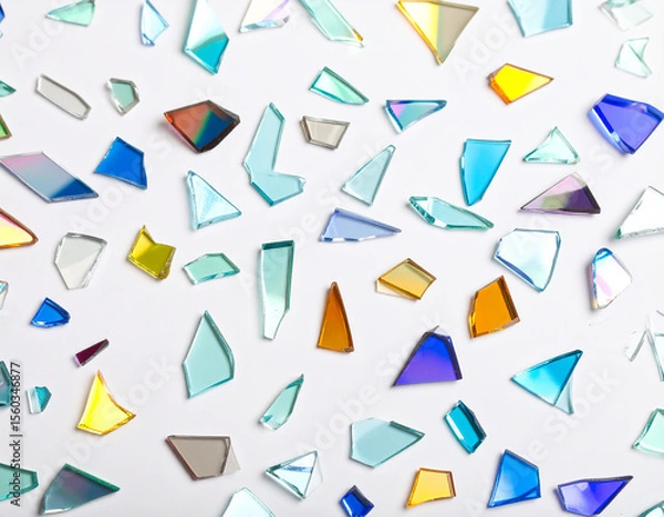 Fototapeta Closeup photo of colorful glass shards, on white background