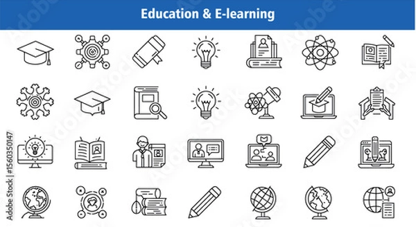 Fototapeta Education & E-learning Line Art Icon Set - Editable Stroke Vector Icons