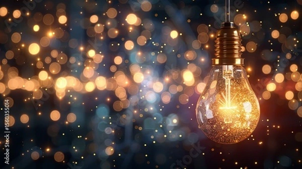 Fototapeta Illuminated lightbulb symbolizing innovation and creativity against a dark backdrop