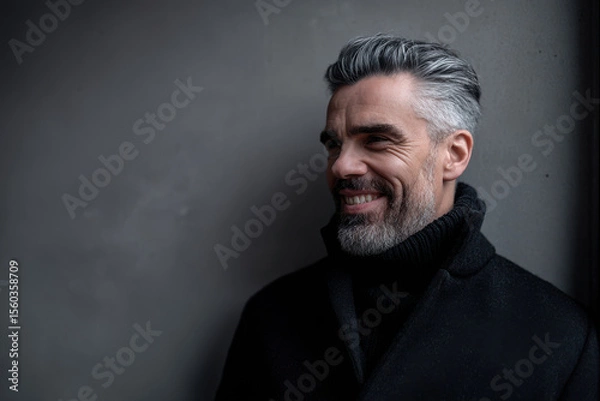 Obraz portrait of showrunner with inspired smile positioned on left side of frame