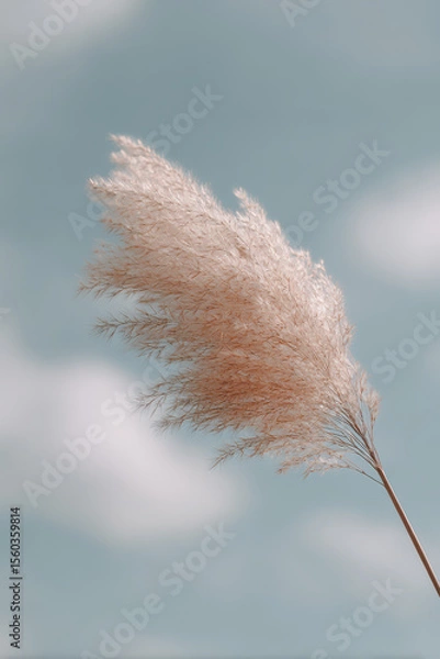 Obraz single wheat spike against gray sky with soft clouds minimalistic style