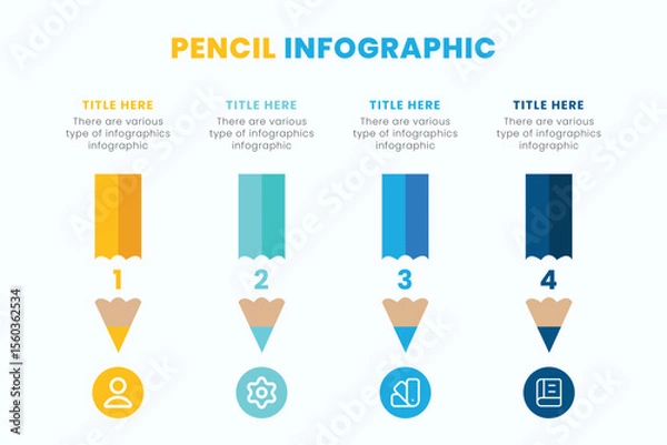 Fototapeta Pencil infographic design template with 4 step for education and Business Concepts, Modern flat vector illustration for presentation	