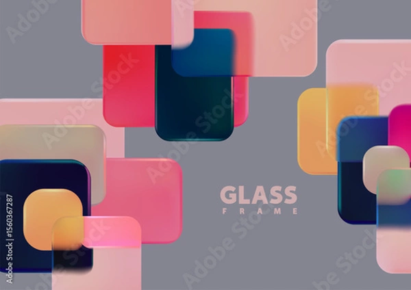 Obraz 3D squares and rectangles in glass morphism style. Abstract background with geometric shapes.