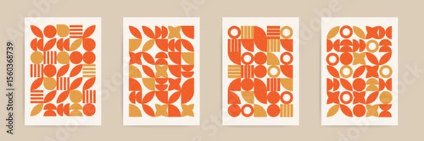 Fototapeta Textured abstract geometric pattern in orange and neutral tones