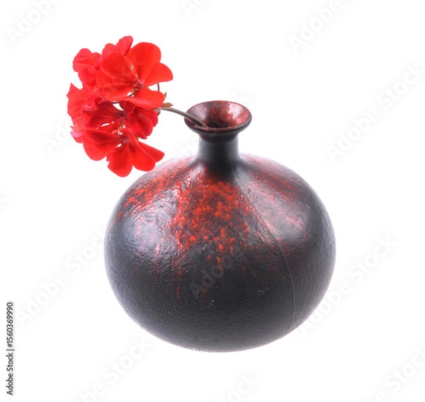 Obraz Ceramic vase with red flower on isolated white background