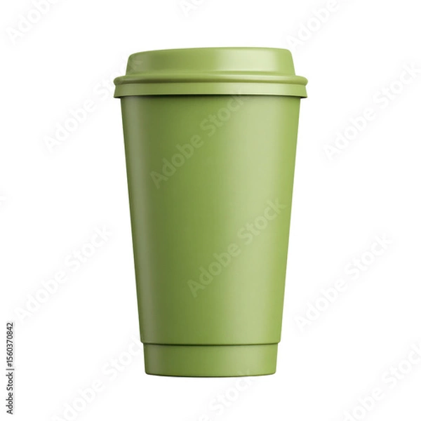 Fototapeta Matte Green Coffee Cup with Lid on a White Background Ideal for Beverage Mock-ups and Eco-Friendly Projects Transparent background or PNG