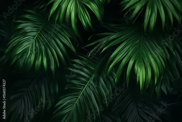 Obraz Dark green tropical palm leaves creating a beautiful natural background, perfect for nature inspired projects