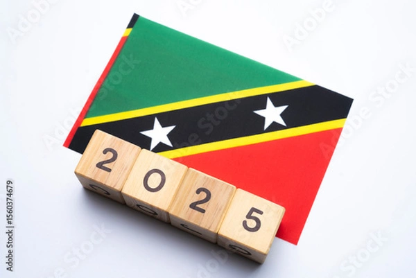 Fototapeta 2025, Saint Vincent and the Grenadines flag with date block, Concept, Important events for Saint Vincent and the Grenadines the new year, election, economy, social activities, central bank