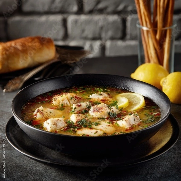 Obraz Hearty fish soup in a bowl