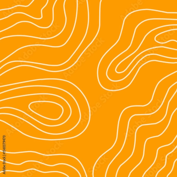Fototapeta A seamless abstract contour pattern with flowing topographic lines on a vibrant orange background. The organic shapes evoke elevation maps, ideal for modern design, posters, and digital backgrounds.