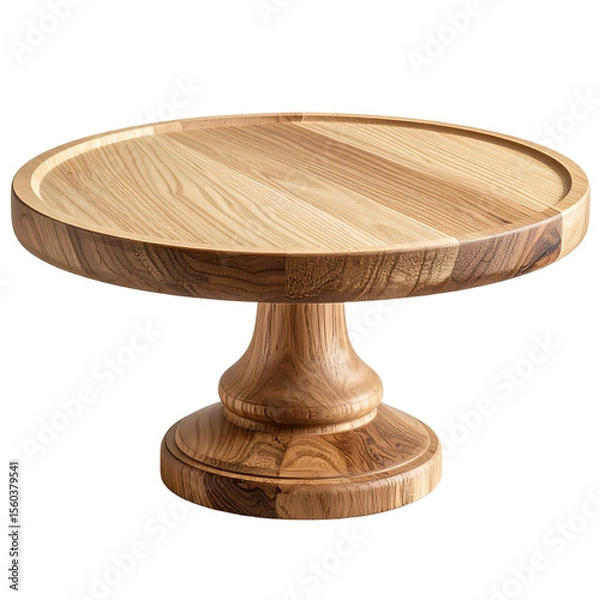 Obraz Round natural wood cake stand with carved pedestal, isolated on transparent background PNG