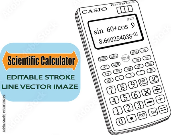 Fototapeta Scientific Calculator Line Art Vector Illustration with Editable Stroke