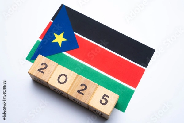 Fototapeta 2025, Sudan, Sudan flag with date block, Concept, Important events for Sudan in the new year, election, economy, social activities, central bank, Sudan foreign policy