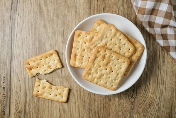 Obraz Cracker in a white  plate on wooden background table