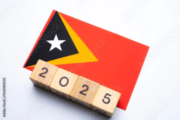 Fototapeta 2025, Timor Leste flag with date block, Concept, Important events for Timor Leste the new year, election, economy, social activities, central bank, Timor Leste foreign policy