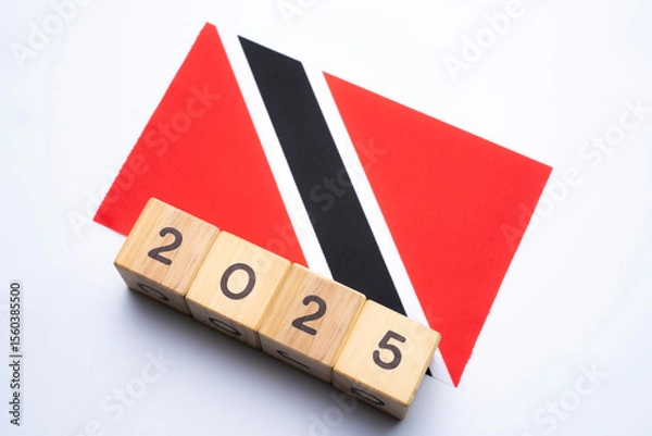 Fototapeta 2025, Trinidad and Tobago flag with date block, Concept, Important events for Trinidad and Tobago the new year, election, economy, social activities, central bank, Trinidad and Tobago foreign policy