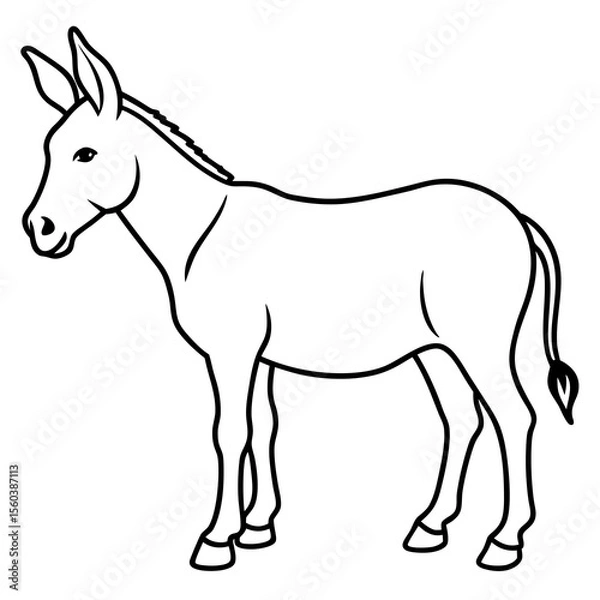 Fototapeta Animal character funny donkey in cartoon style vector coloring pages illustration