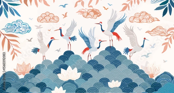 Fototapeta seamless pattern with flowers and birds