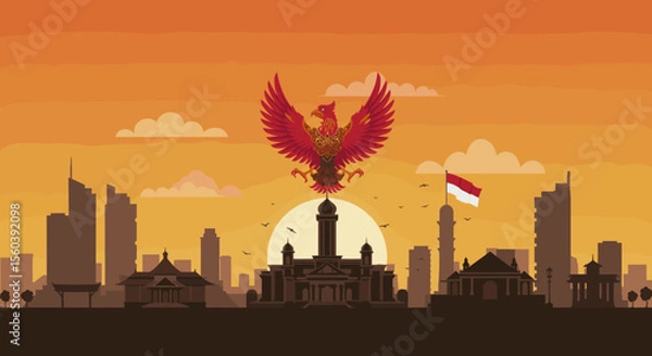 Obraz The skyline and buildings in the background highlight both cultural and modern influences in Indonesia, symbolizing the strength of its heritage and modern growth.