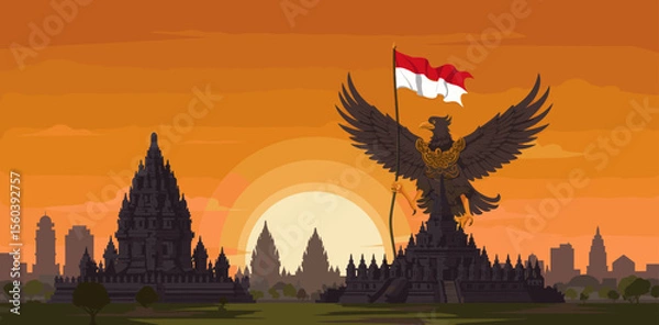 Obraz The skyline and buildings in the background highlight both cultural and modern influences in Indonesia, symbolizing the strength of its heritage and modern growth.