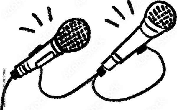 Fototapeta Creative sketch of a podcast recording setup with microphones for media design