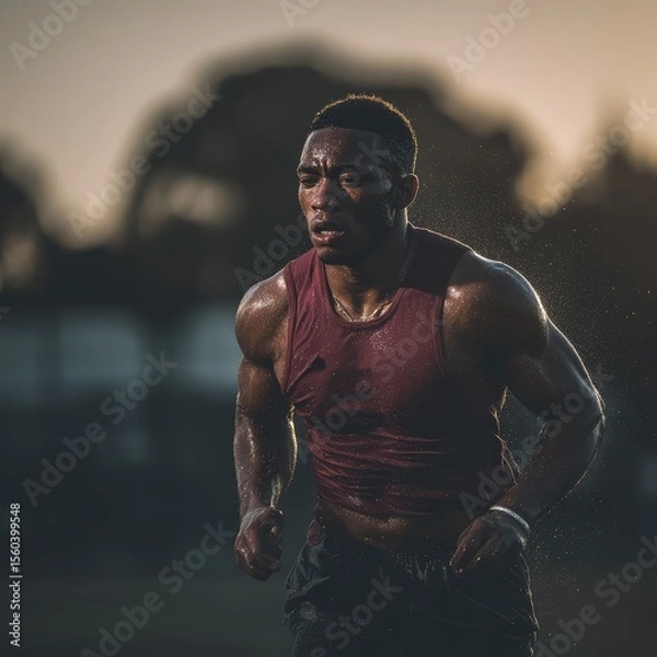 Fototapeta An athlete trains early in the morning with unwavering devotion.