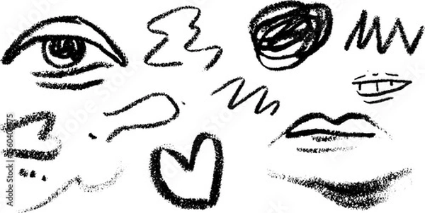 Fototapeta Abstract spiral eye and melting face sketch with fluid lines