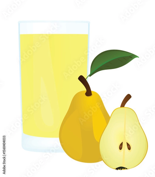 Fototapeta Pear juice with whole pear and a half , vector	