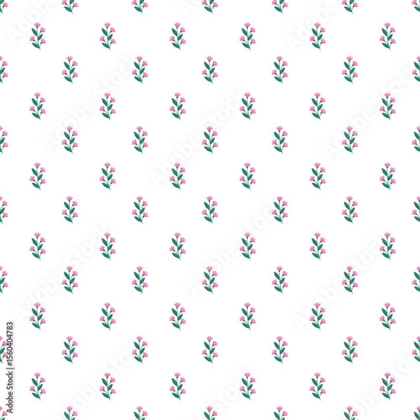 Fototapeta Seamless Pattern with Small Pink Flowers on a White Background