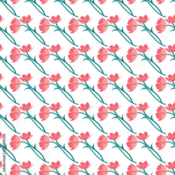 Fototapeta Seamless Pattern of Pink Flowers on a Diagonal Layout with White Background