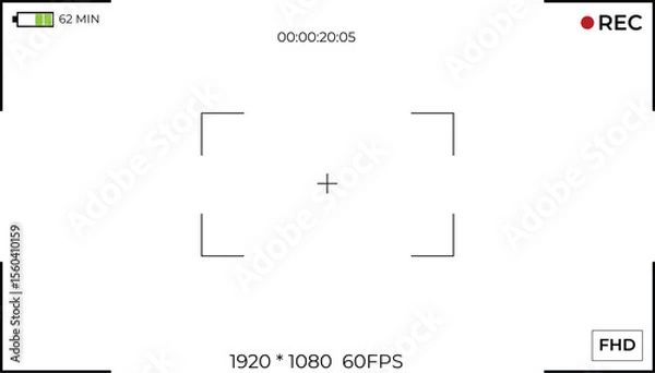 Fototapeta Viewfinder frame for video cameras. Template for camera recording screen overlay. Transparent PNG and vector graphic illustration.