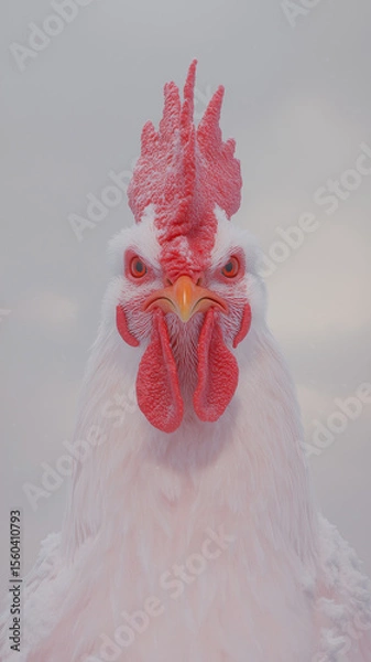 Fototapeta white rooster with red ribbon