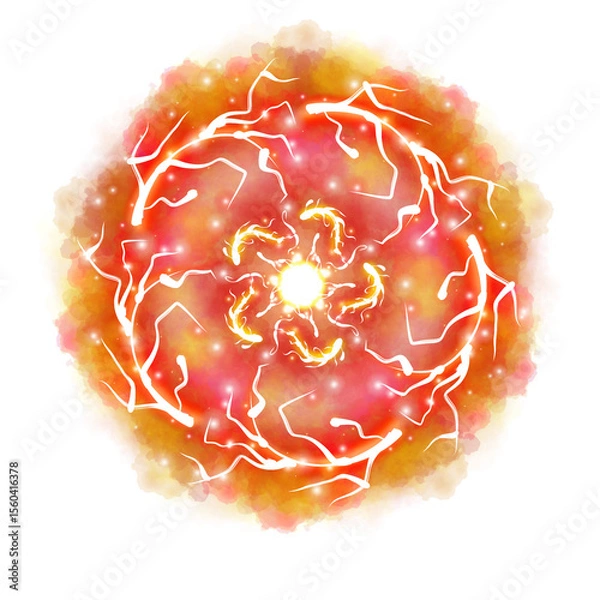 Fototapeta Red yellow magic fireball effect, lightning ball, energy effect, cartoon effect, inner power,magic ring