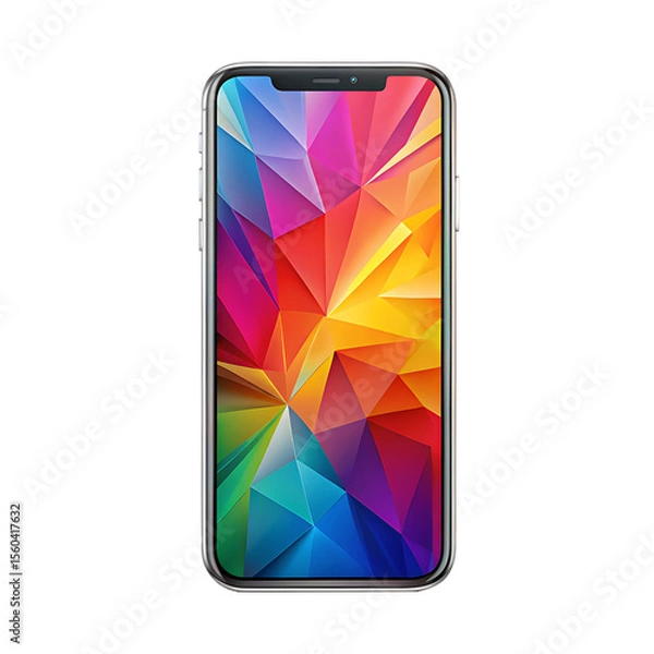 Fototapeta Smartphone with colorful abstract geometric wallpaper display isolated on a transparent background mobile phone