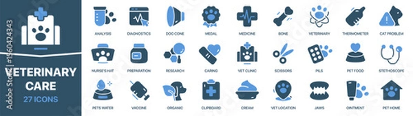 Obraz Veterinary care colored signed icon collection. Set of fill Veterinary care icons. UI icon set. Colored icons pack. Vector illustration