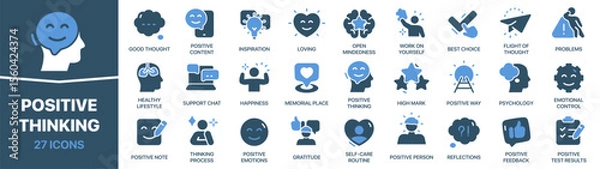 Obraz Positive thinking colored signed icon collection. Set of fill Positive thinking icons. UI icon set. Colored icons pack. Vector illustration