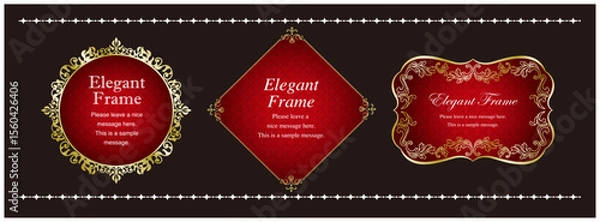 Obraz 高級感のあるエレガンスなフレームセット、装飾デザイン、飾り罫、上品な背景、金、ゴールド、レッド 、ブラック