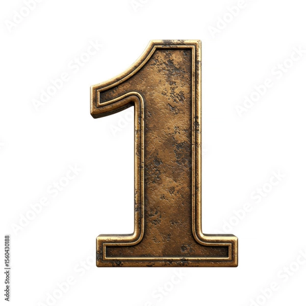 Fototapeta Old Bronze 3D number 1 on a white background