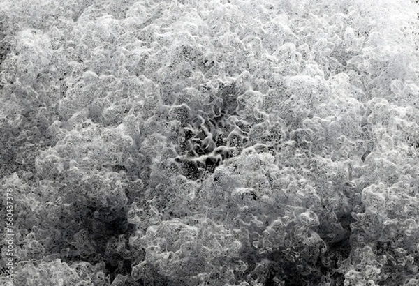Obraz 3d render of art, black and white monochrome, surreal with abstract liquid substance in explosion process based on small dust balls spheres particles with plastic material on black background